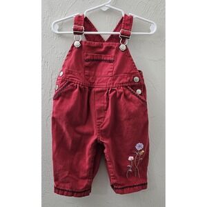 Vintage Y2K Gymboree 2000 Red Overalls Floral Embroidered Size 3-6 M Please Read